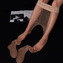 Lace Edge 0D Stockings Ultra-Thin Front-Line Crotch Women's Summer Invisible Seamless Pantyhose Gray Transparent Open Socks