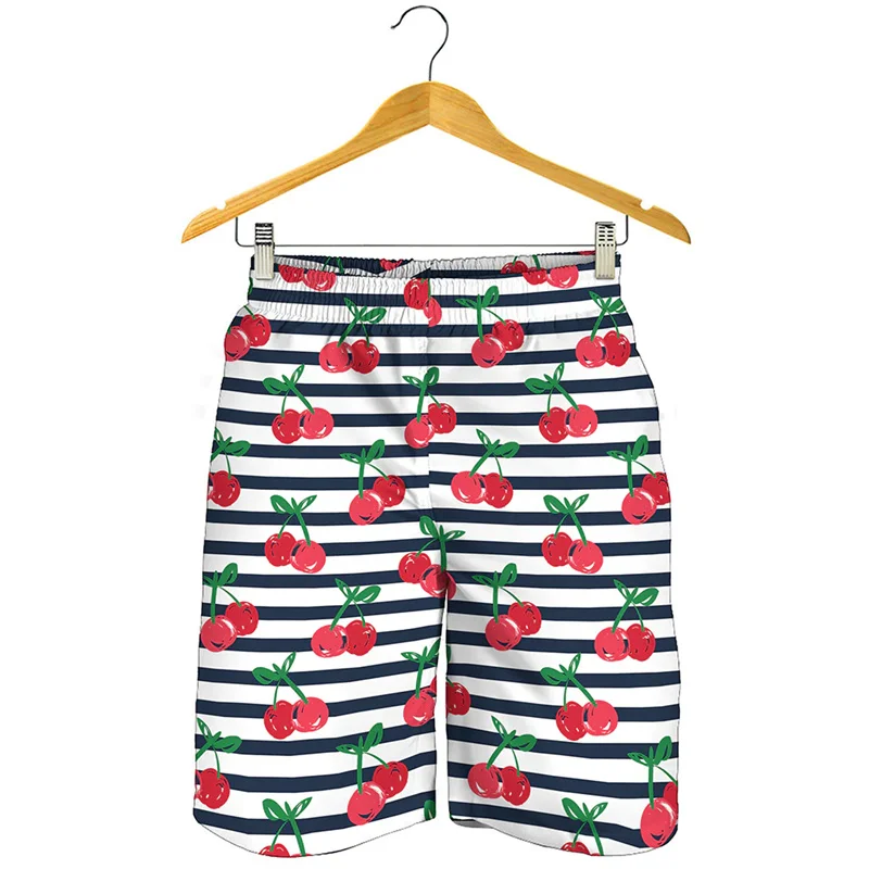 

Fashion Cherry 3D Printed Beach Shorts Men Clothes Cartoon Fruits Pattern Swim Trunks Summer Streetwear Oversized Short Pants