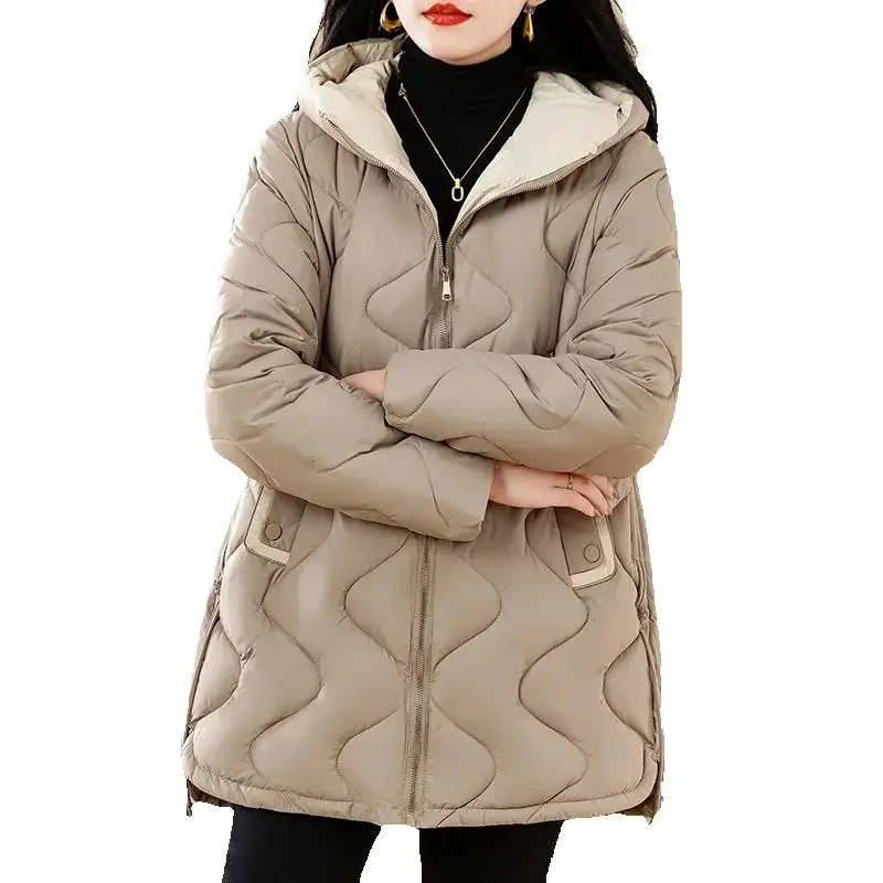 

New Winter Puffer Jacket Women Fashion Hooded Warm Padded Coat Ladies Parkas Casual Outwear Female Mid Long Down Cotton Coat