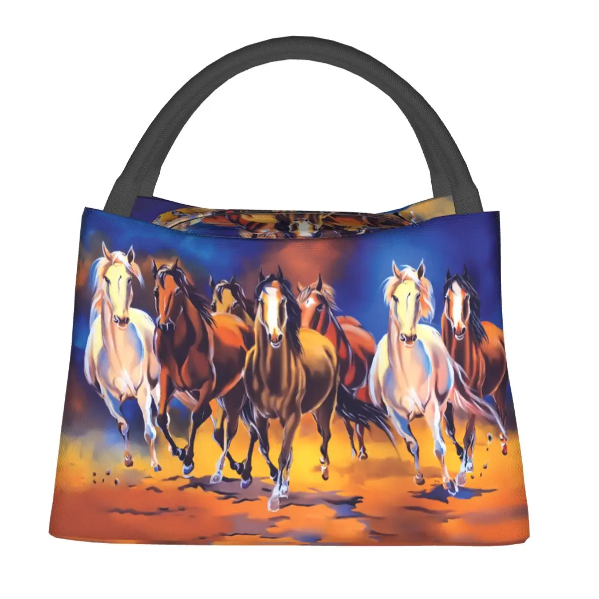 7 Pintura de cavalo em Vastu Horses Lunch Box, impermeável, lona isolada, refrigerador, térmico, comida fria, piquenique, Merch