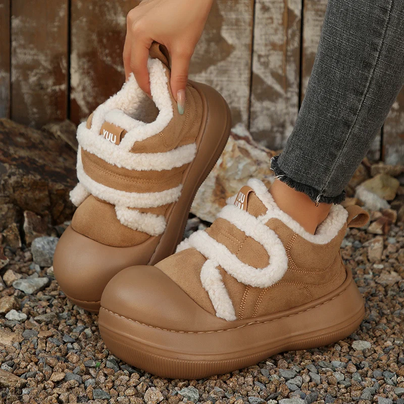 

Chunky Platform Snow Boots Women Big Toe Thick Sole Warm Cotton Padded Shoes Woman Comfy Hook Loop Non Slip Winter Ankle Boots