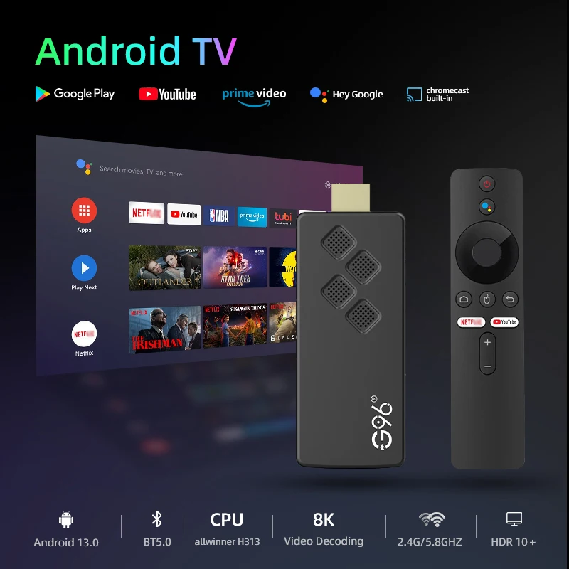 Global Version Android13 G96 TV Stick 8K Portable Streaming Media 2GB 16GB Multi Language TV Dongle Allwinner H313 Quad Core