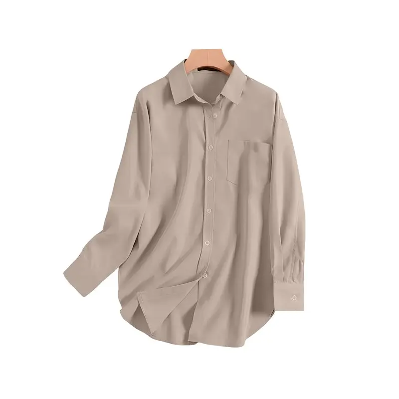 

CYL-Женская элегантная офисная блузка с отложным воротником, длинными рукавами, однотонная, с разрезом по боку