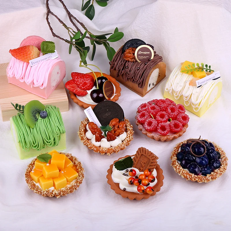 Artificial Fruit Tart Bead Chain Pendant Fake Tart Mini Dessert Model Cake Plate Tart Model Room Ornaments Simulation Food Play