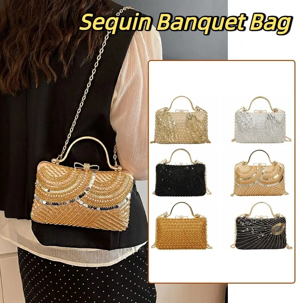 

Вечерняя банкетная сумка с металлической верхней ручкой, блестящая женская сумка-клатч со стразами, большая вместительная сумка через плечо с блестящей цепочкой, вечерние