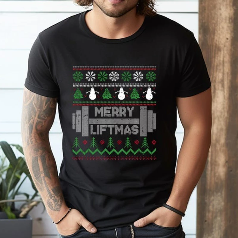 Merry Liftmas Christmas Funny X-Mas Pun Gym Workout T-Shirt Tote Bag Men Clothing Vintage T Shirt Harajuku Tee Cotton Shirts