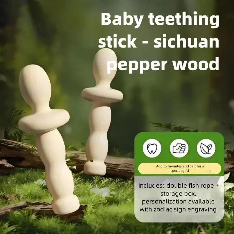 Natural Zanthoxylum Wood Teething Stick for Infants & Babies, Safe Wooden Teether Toy to Stop Finger Sucking, Relieve Gum Discom