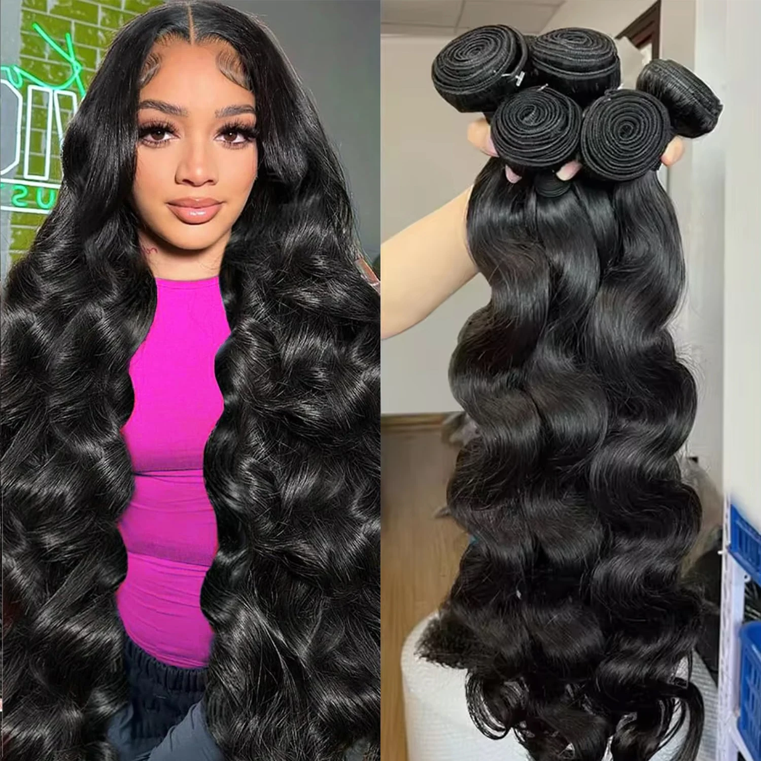 38 40Inch Loose Body Wave Bundles Brazilian Hair Weave Bundles 1/3/4 PCS Human Hair Water Wave Raw Hair Bundles Extensions Black