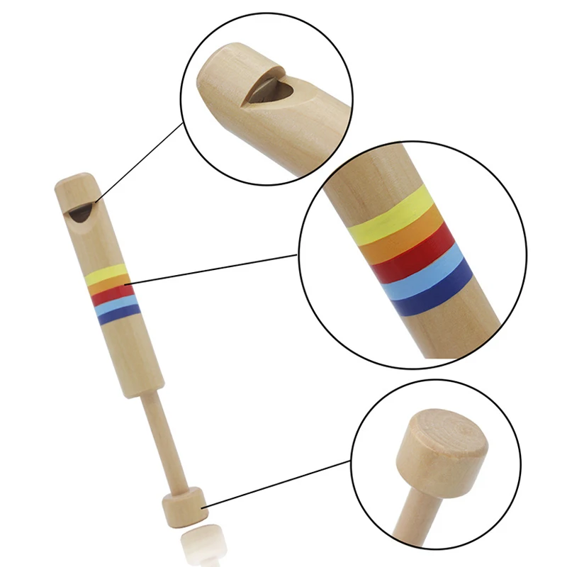 Wooden Slide Whistle – Orff Music Instrument, Pull-Out Wooden Flute with Rainbow Bands for Kids Early Education Party Favor TMZ