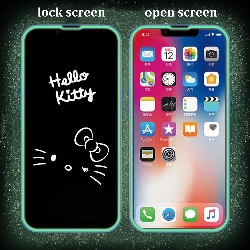 Sanrio Cinnamoroll Hellokitty Snoopy for Iphone13/12/11Promax Luminous Kawaii Cartoon Tempered Film Full Screen Fluorescent