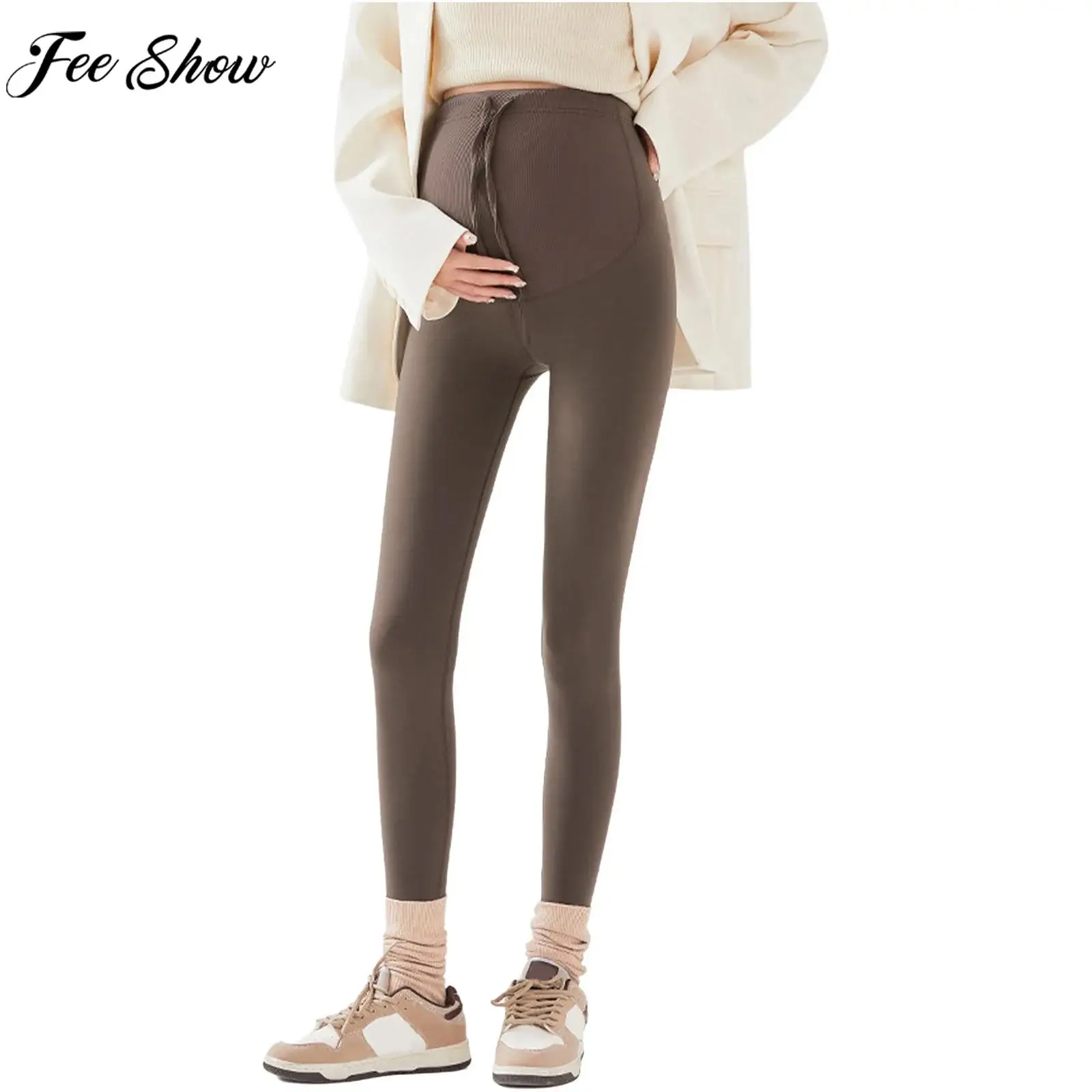 

Леггинсы для йоги на флисовой подкладке для беременных, с высокой талией, облегающие, выше живота, для фитнеса и спорта