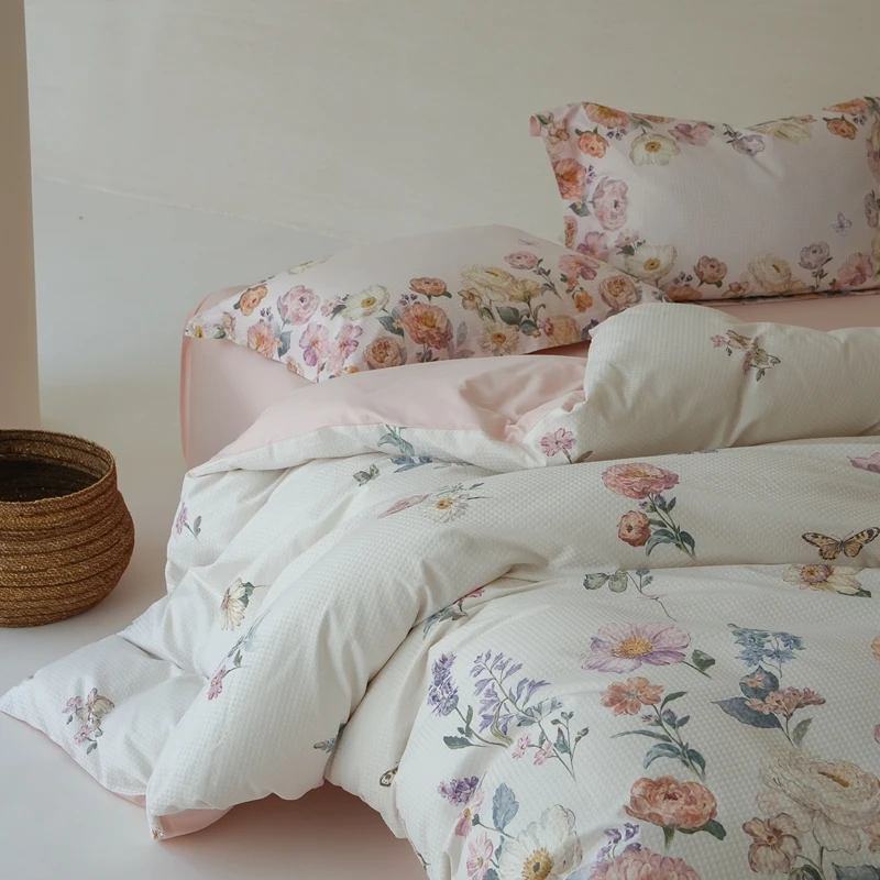100% Cotton Waffle Watercolor Floral Print Bedding Set Duvet Cover Bed Sheet/Fitted Sheet Pillowcases Double Queen King Size