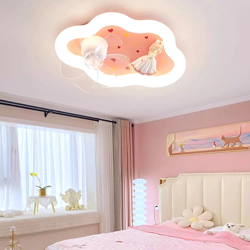 Nordic bedroom pink Ceiling fan with led light and control electric fan Ceiling lights dining room Ceiling lamps indoor lighting