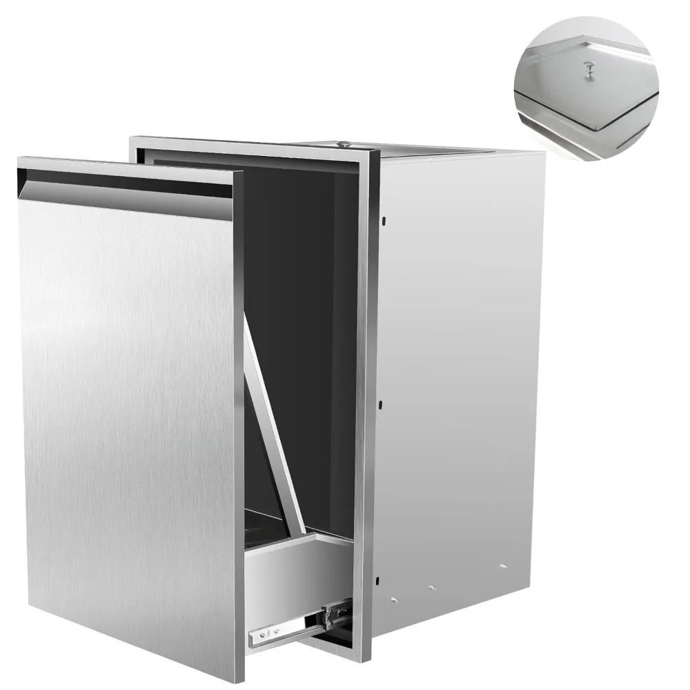 

Pull Out Trash Drawer 19" Wx27 Hx16 D Built-in Single Trash Drawer Stainless Steel Trash Bin for BBQ Island Grill