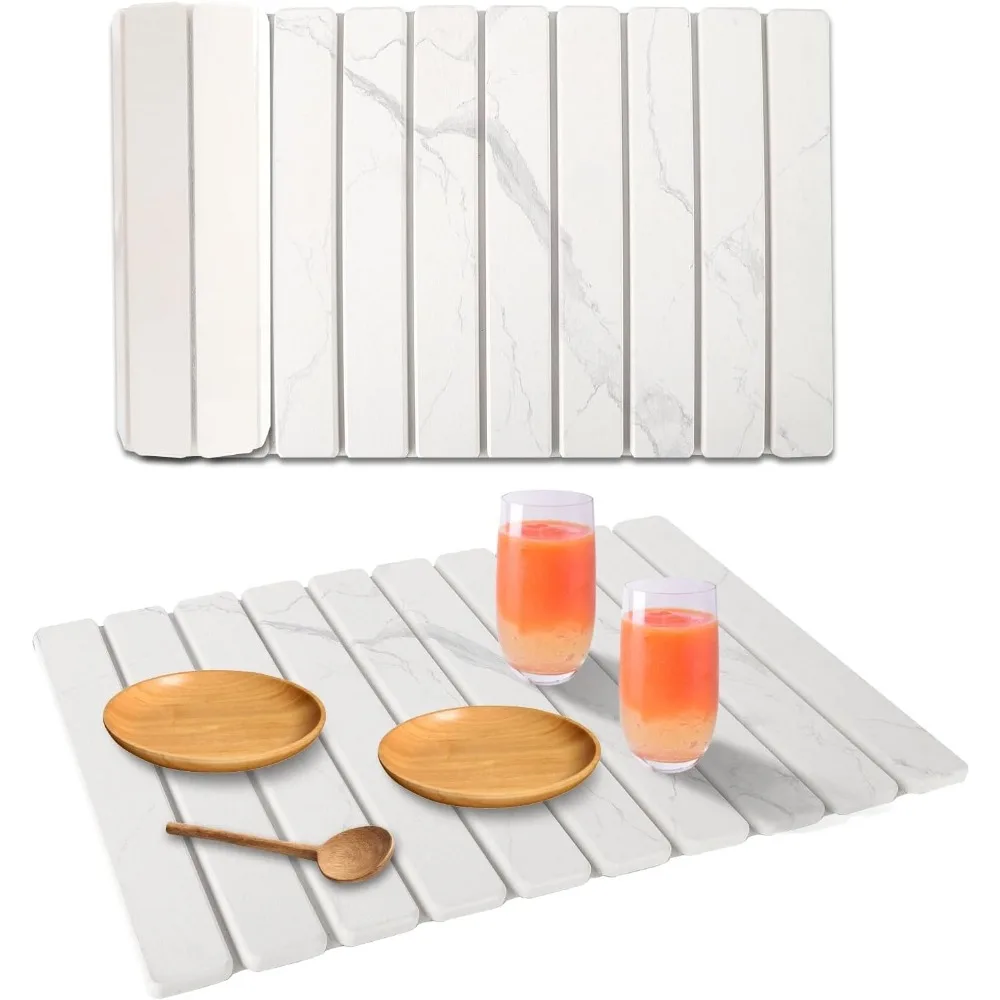 

Коврик для сушки посуды из камня на кухонной столешнице, 24x15 дюймов, дизайн из белого мрамора, впитывающий материал из диатомовой земли