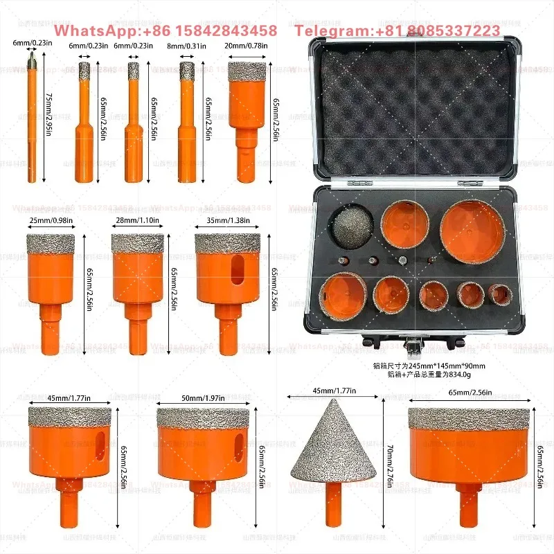12Pcs Brazing Drill Set, for Marble & Vitrified Tile Hole Opening, Stored in Portable Aluminum Box