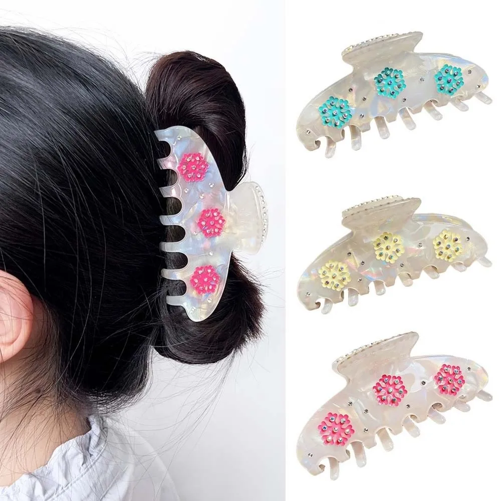

Contrast Color Snowflake Shark Clip Elegant Korean Style Iridescent Hair Claw Rhinestone Waterproof Acrylic Hair Claw Travel