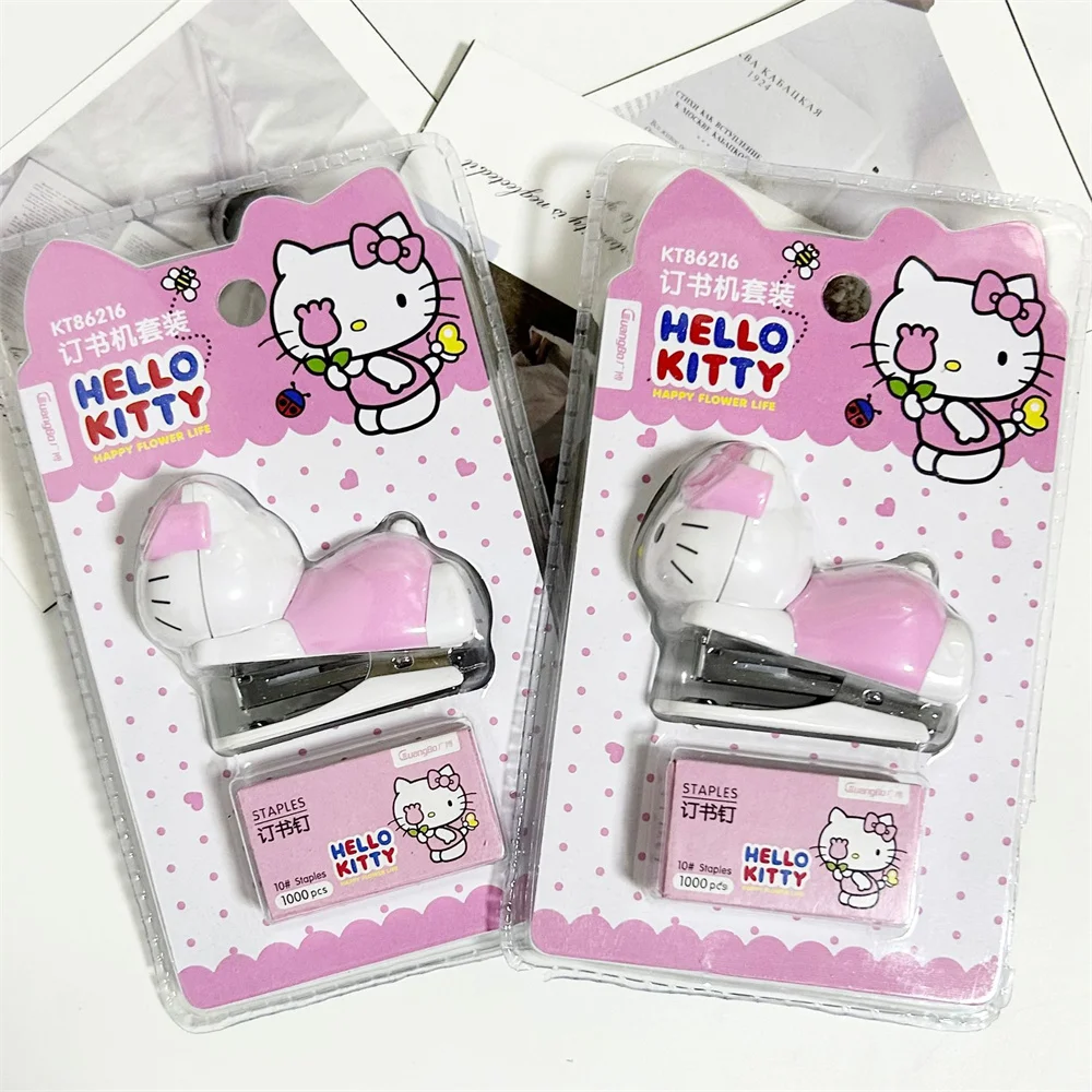 Sanrio Anime Mini Stapler Set Hello Kitty Portable Color Paper Binding Machine Fashion Stationery Office School Supplies Gifts