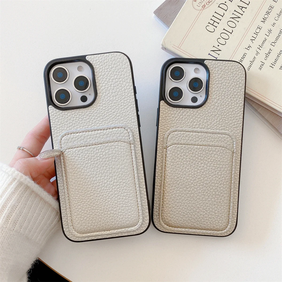 Цветной кожаный чехол для телефона с карманом и слотом из искусственной кожи для iPhone 17, 16, 15, 14, 13, 12, 11 Pro Max Plus, задняя крышка