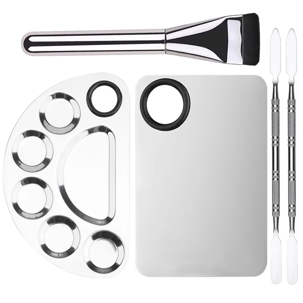 Makeup Palette Cosmetic Palette Spatula Cosmetic Makeup Mixing Palette Stainless Steel With Powder Puff Spatula Tools For Women