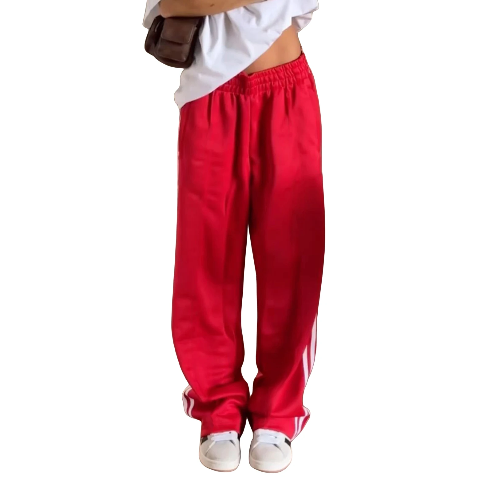 Women's Striped Pants Soft Loose Elastic Waist Drawstring Straight Leg Casual Sweatpants with Pockets Streetwear