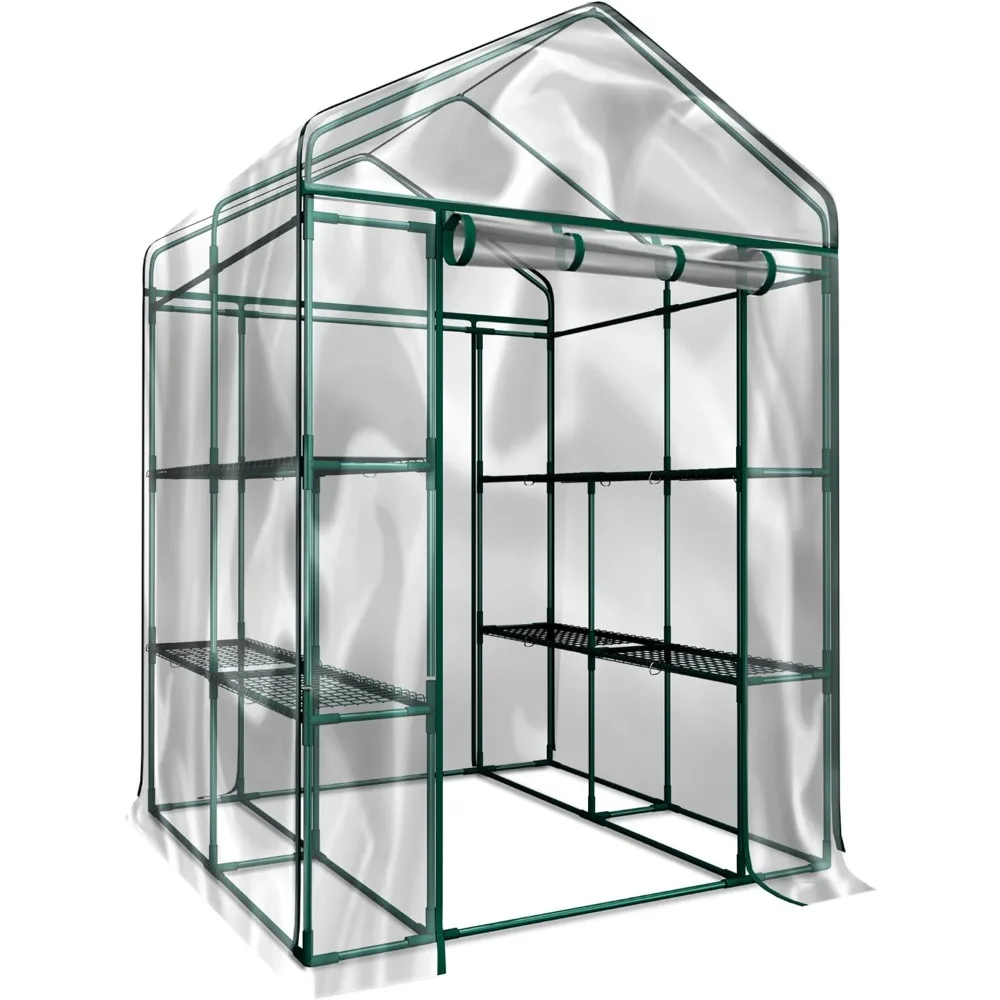 

Greenhouse - Walk in Greenhouse with 8 Sturdy Shelves and PVC Cover for Indoor or Outdoor Use - 56 x 56 x 76-Inch Green House by