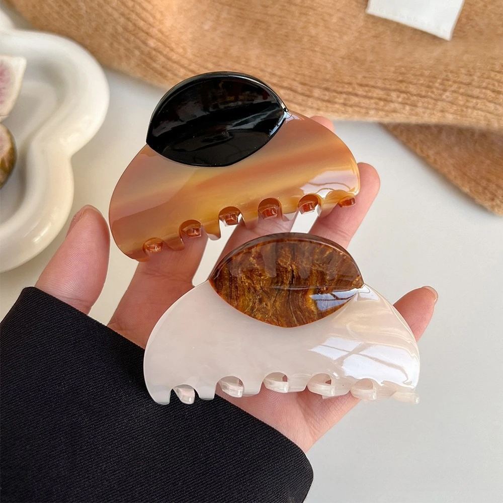 Acetate Jumbo Shark Clip for Thick Hair, Wood Grain Color Block Hair Claw, Strong Hold Matte Finish Hair Accessories for Women