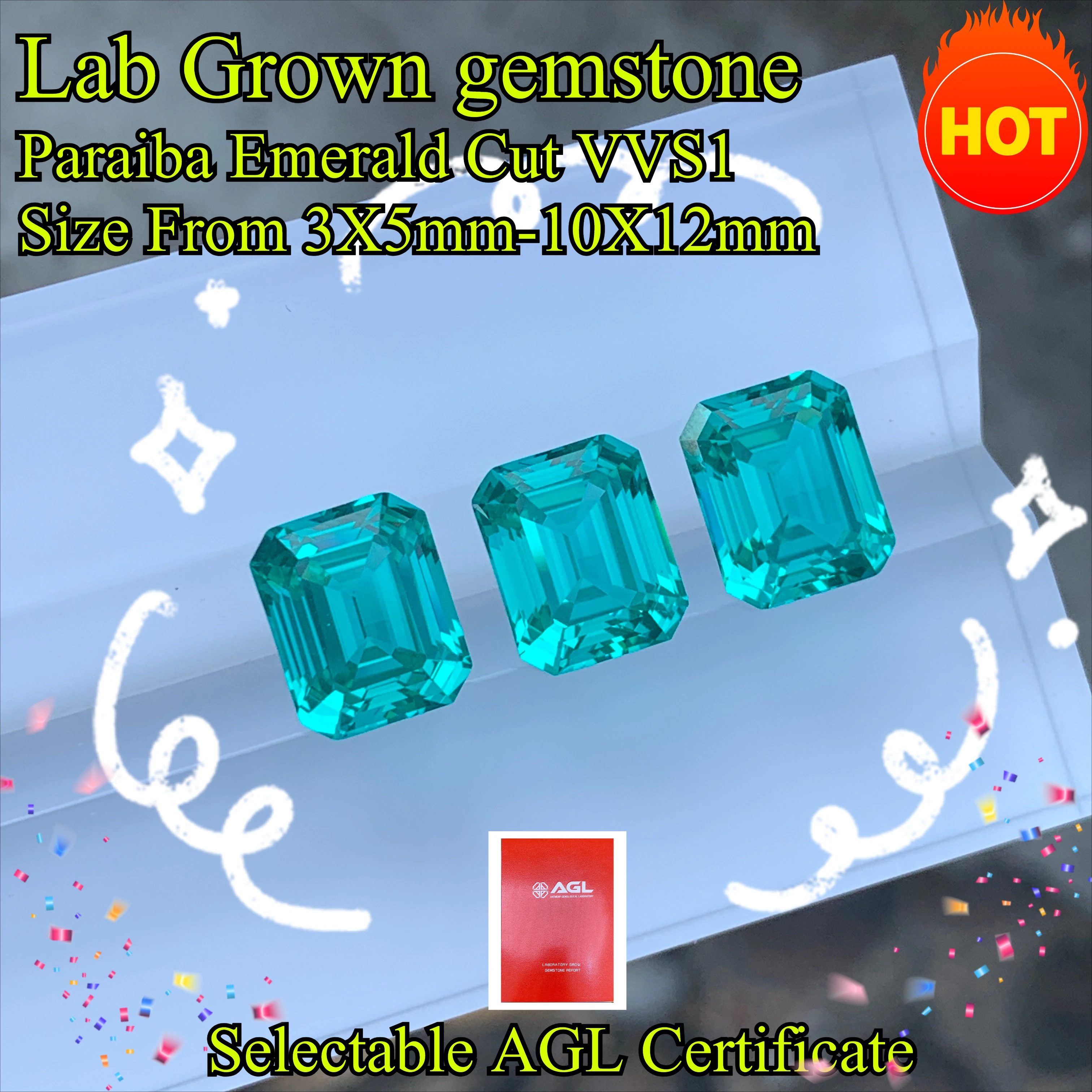 

Paraiba Emerald Cut Lab Grown Gemstone AGL Certified DIY Advanced Jewelry Making Inlay For Ring Necklace Bracelet Accessories