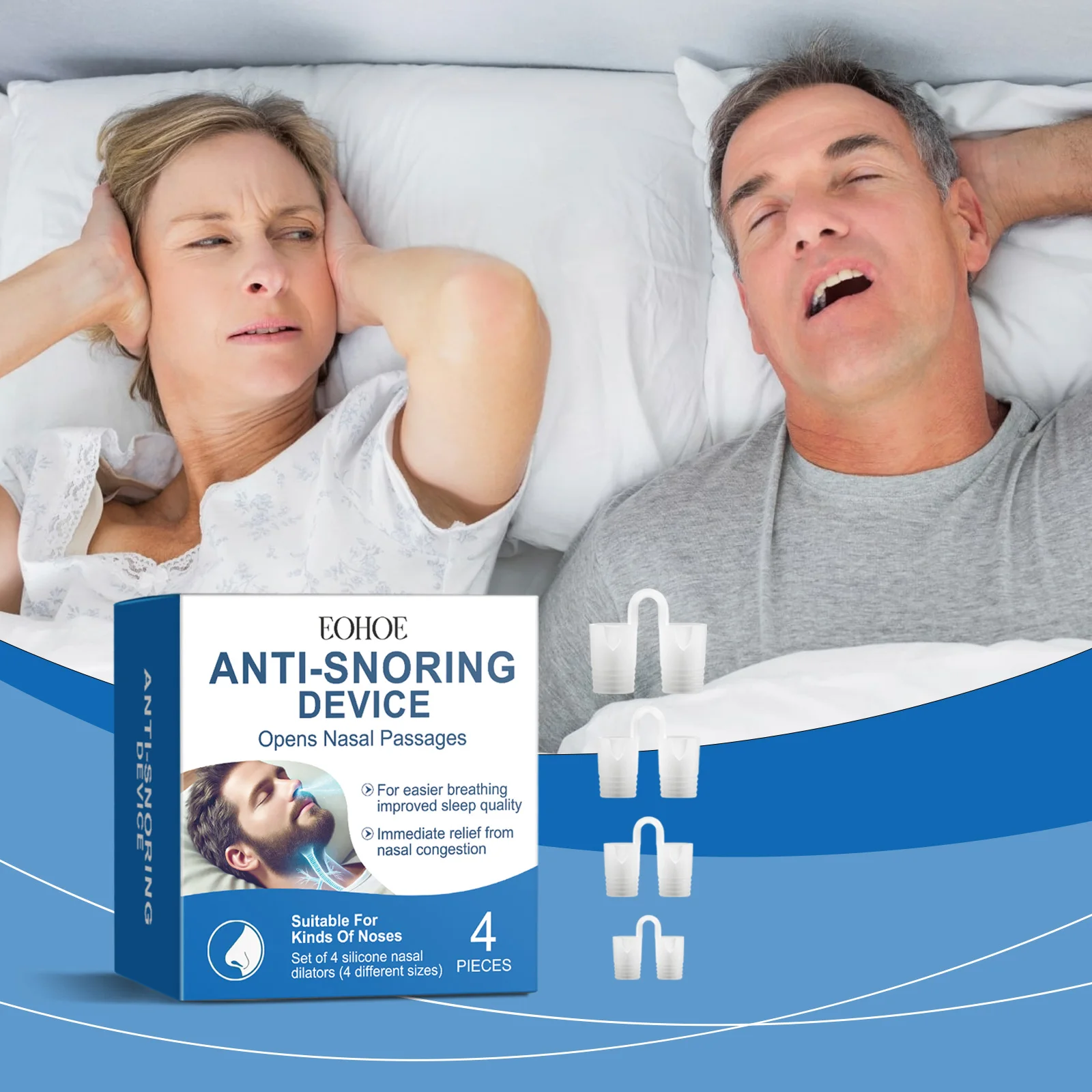 

4 Sizes Nasal Dilator for Better Sleep - Comfortable, Anti Snoring Sleep Aid Solution for Maximum Airflow and Easier Breathing