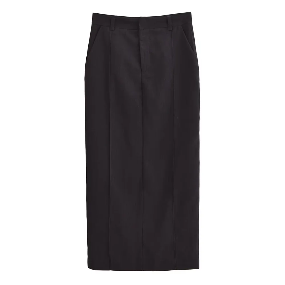 

PB&ZA Autumn New Women's 2024 Fashion Versatile Solid Color Medium to Long High Waist Split Straight Tube Skirt