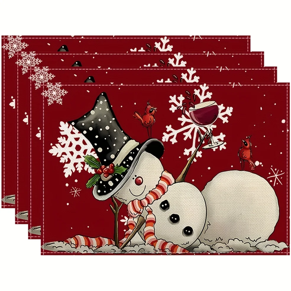 Glossy Red X‑mas Ball with Golden Snowflake Motif Table Placemat Star‑trail Effect Household Dining Decor