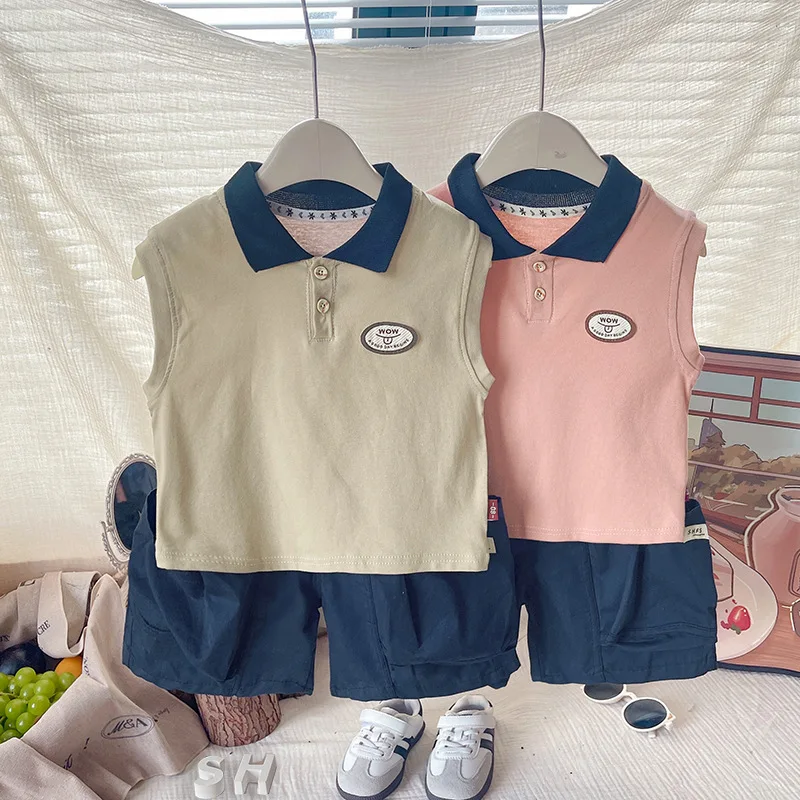 

Комплекты одежды для мальчиков, лето 2026, детские хлопковые рубашки поло, короткие штаны, футболки без рукавов из 2 предметов, костюм для малышей, спортивные костюмы для детей 5 лет