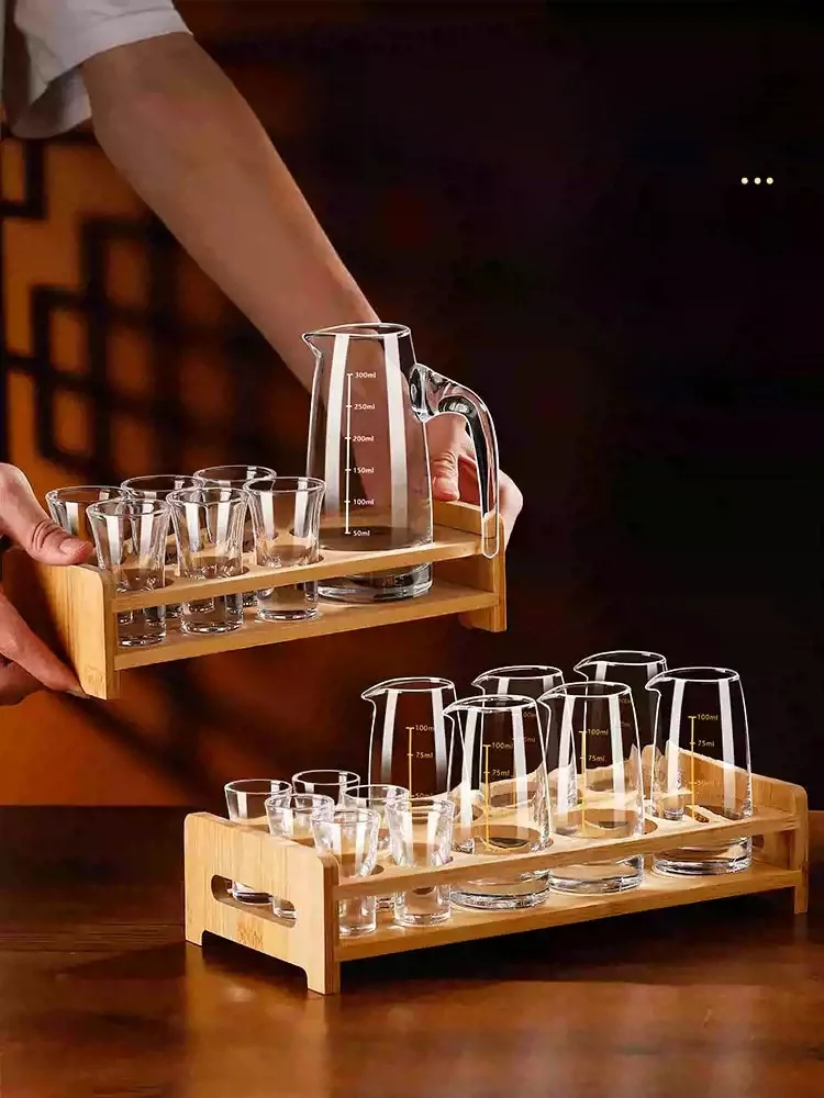 High End Hotel Style Chinese White Wine Cup Set with Scale Drinking Glasses Liquor Pouring Device Tableware for Home Use