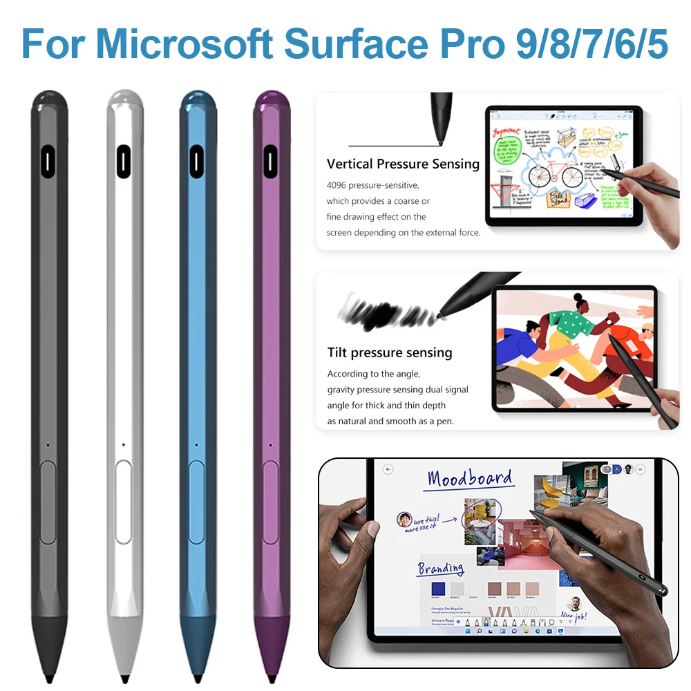 

Laptop Stylus 4096 Pressure Sensitive Touch Stylus Pen Type-C Rechargeable with 3 Pen Tips for Microsoft Surface Pro 9/8/7/6/5