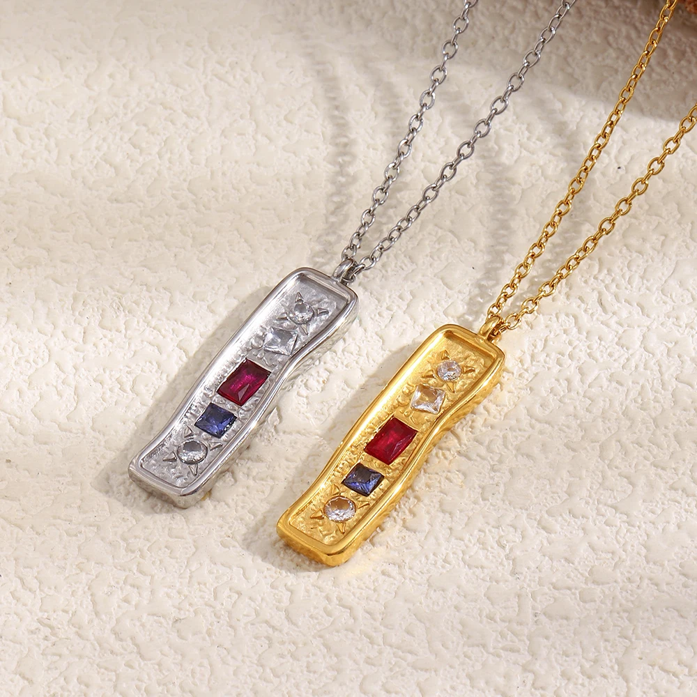 Women's Stainless Steel Plated 18K Gold Necklace Irregular Long Plate Geometric Zircon Jewelry Gift