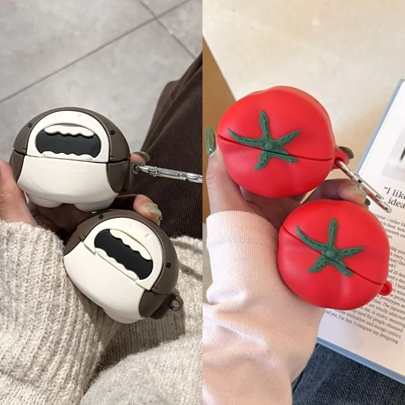 

Earphone Case for Samsung Galaxy Buds 4 Pro Silicone Cute Cartoon Shark Simulated Tomato Wireless Bluetooth Protective Cover