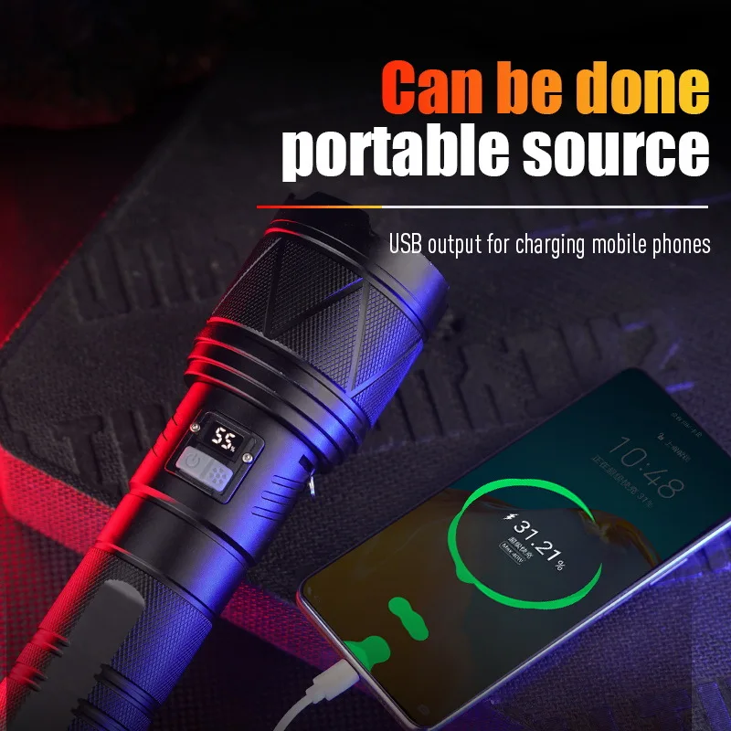 مصباح يدوي فائق السطوع بالليزر الأبيض عالي السطوع مع تركيز ووظائف طويلة المدى للطوارئ وصيد الأسماك والاستخدام الخارجي