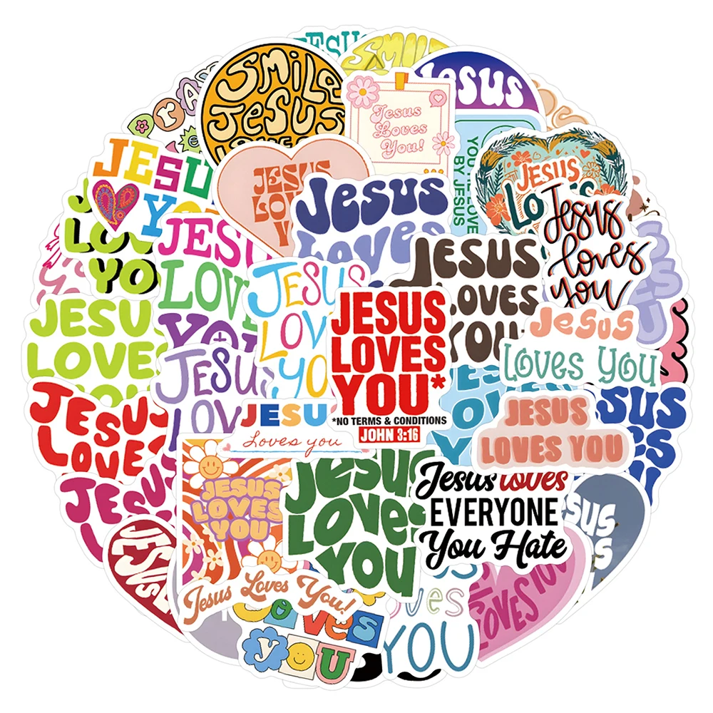 

10/30/55/110pcs Jesus Love You Cartoon Stickers Bible Inspirational Quotes Sticker Water Bottle Guitar Phone Fun Graffiti Decals
