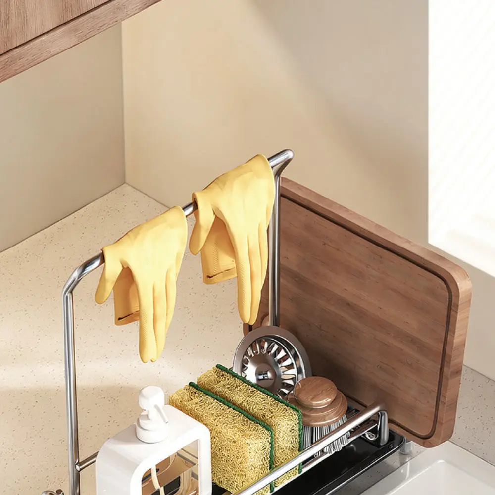 Kitchen Sink Storage Rack Stainless Steel Sponge Holder For Dishcloth Drying Organizer Countertop Gadget Kitchen Essentials Home