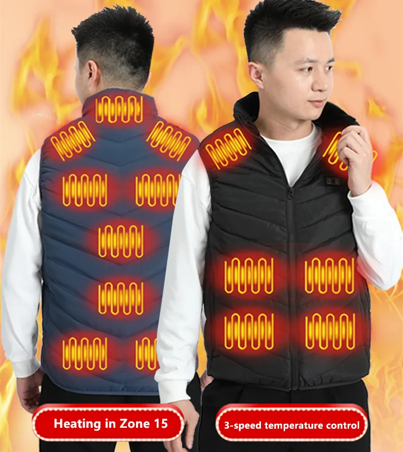 New Winter Men'S Standing Collar 15 Zone Intelligent Heating Warm Outdoor Cycling Vest Sleeveless Coat (Excluding Power Bank)