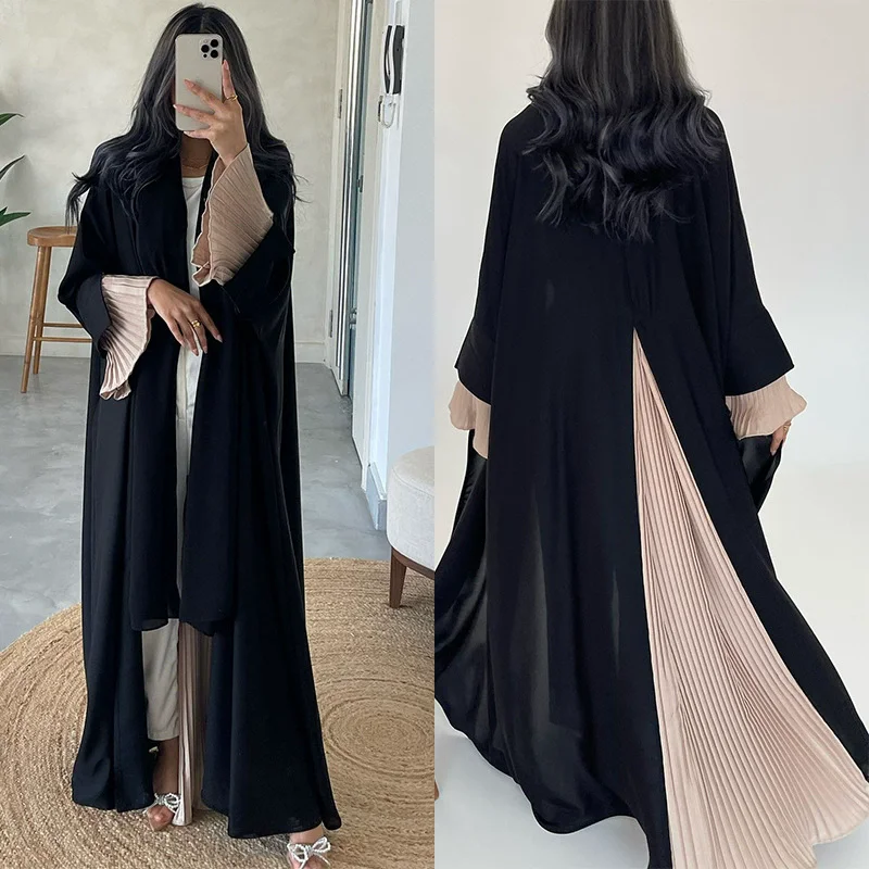 

Ramadan Islamic Moroccan Modest Arab Dubai Abaya Women's Wear Luxury Fashion Middle Eastern Folded Splicing Robe Coat Robe
