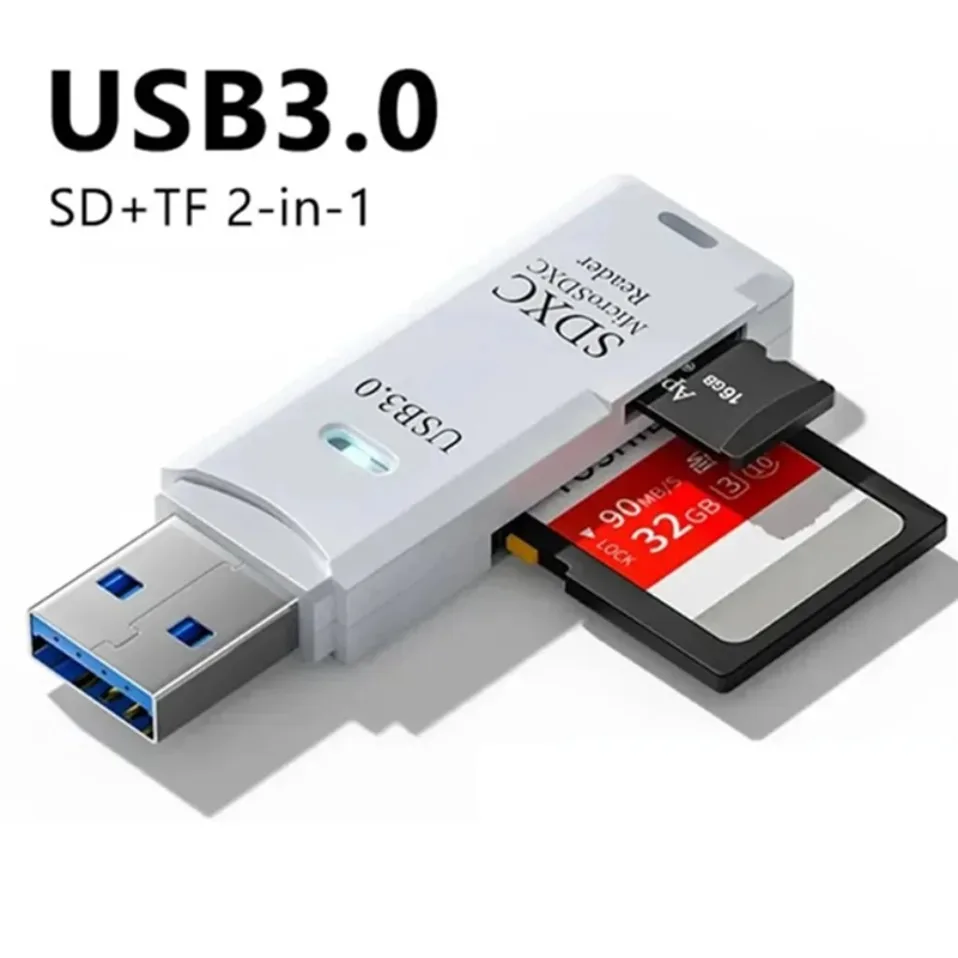 Multi Functional 2 In 1 High-speed USB 3.0/2.0 Card Reader Supports TF+SD Computer Tablet Camera Laptop Car Mounted