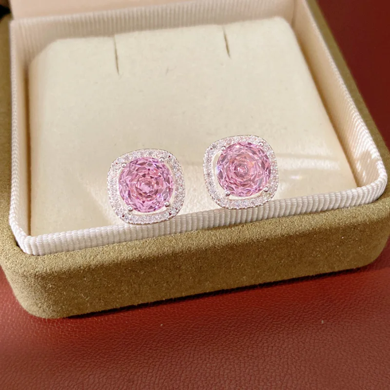 Stud Earrings Square Heart Drop Mini Silver Post Clear Zirconia Lightweight Sturdy Versatile Jewelry for Women Daily Wear