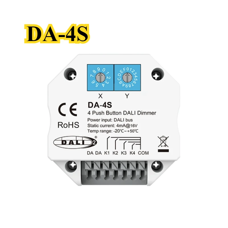 DA-4S 4 Push Button Dimmer DALI Signal Work with DALI Master/ Bus Power Supply  Encoding switch select addresses  For LED Light