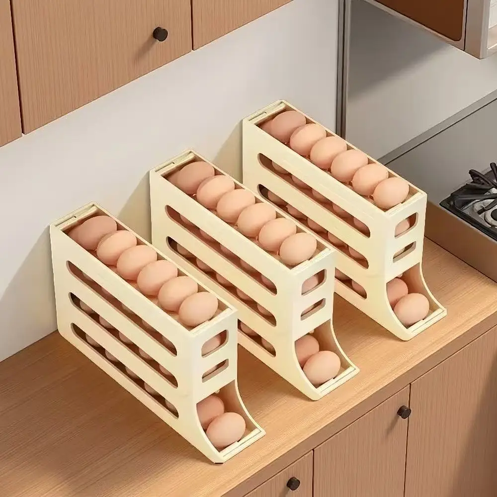 

2025 4-Tier Fridge Egg Organizer - Space Saving Refrigerator Storage with Rolling Design, Compact Kitchen Efficiency Solution