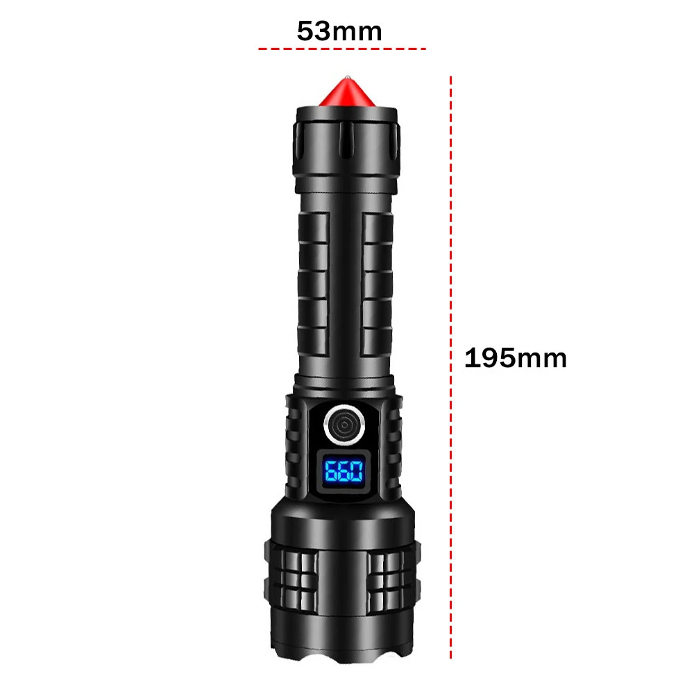 XHP70 Powerful Led Flashlight Usb Zoom Tactical Light Led Torch 26650 Flashlight Type-C Rechargeable with Bottom Attack Cone