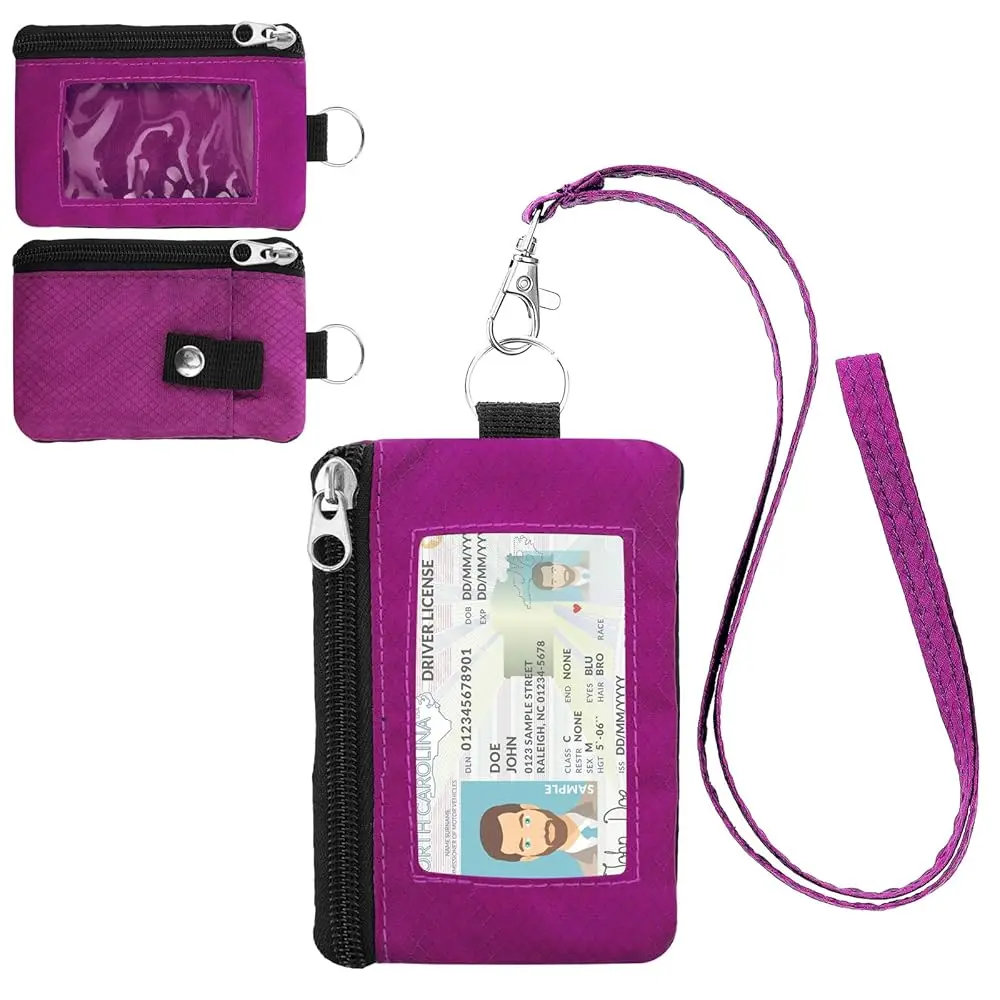 

Минималистичный RFID-кошелек с ремешком, многофункциональный чехол для документов с 2 карманами на молнии и брелоком для ключей, для мужчин и женщин, тактический.