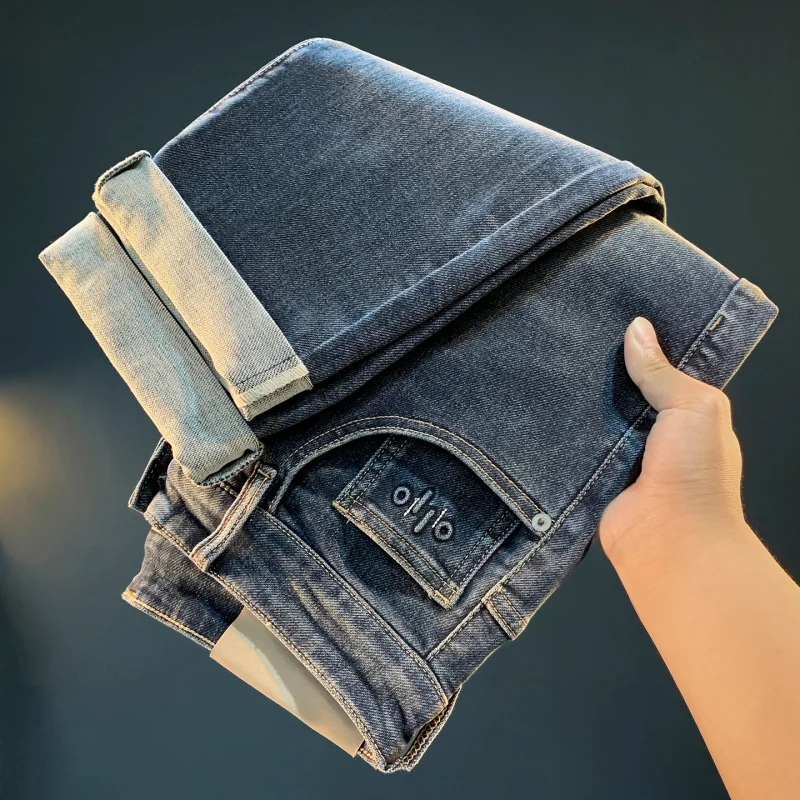 

Осенние новые высококачественные мужские джинсы, трендовые стираные универсальные повседневные эластичные мужские брюки с узкими штанинами