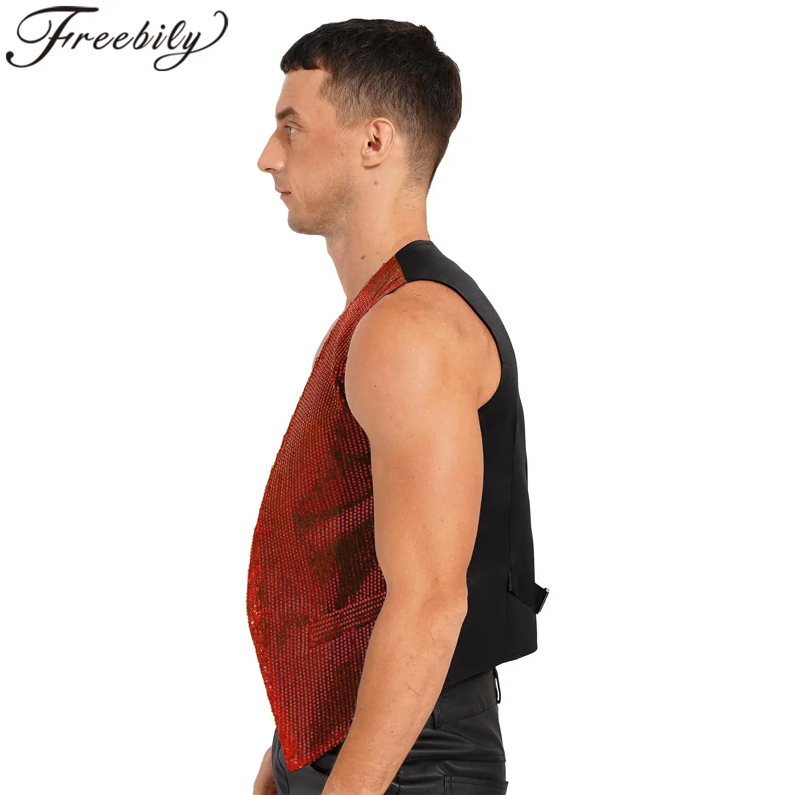 Mens Sleeveless Waistcoat Sequins Vests Sparkling Fashion Jazz Hip-hop Street Dance Costume Party Clubwear Rave Outfits Tank Top