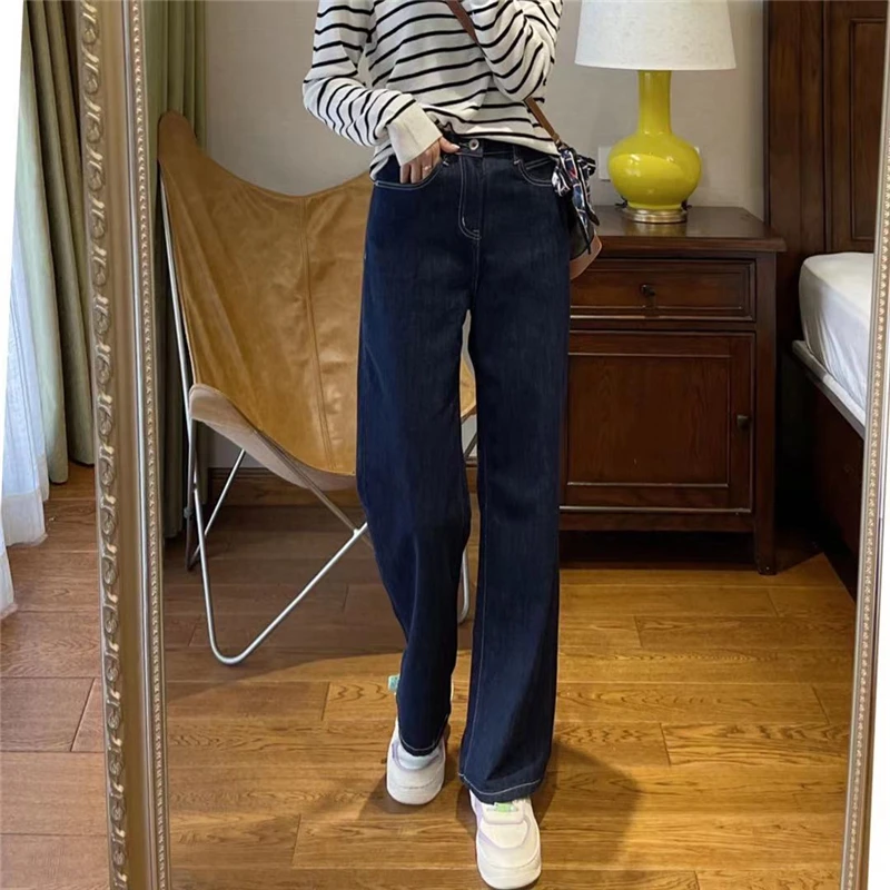 

Широкие джинсы с высокой талией, женские удобные джинсы прямого кроя, осенние новые джинсы Bla Tech, синие, для похудения, весна-осень